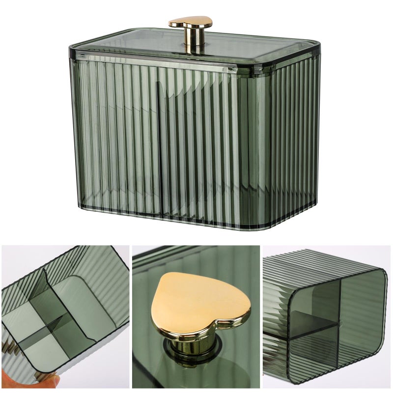 تي بيست ماكس موزع حامل Tbestmax Qtip، 3 أقسام، مرطبان منظم للحمام الشفاف، 3 شبكات، مسحة قطنية/وسادة/حامل كروي، حاوية تخزين مستحضرات التجميل للزينة (عبوتان باللون الأخضر) - Image 4